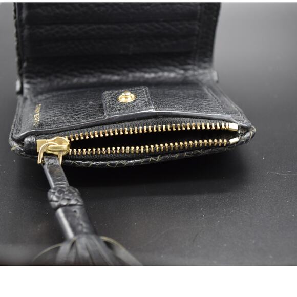 Tory Burch Black Bifold Women's Wallet Tassel Pebbled Leather - Picture 8 of 10